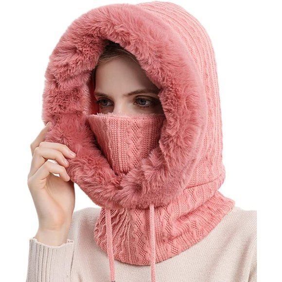 Women's Warm Hooded Winter Scarf Mask And Pullover Knitted Hat - Picture 2 of 5